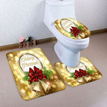 (A) 180x180cm Golden Bell Bow Waterproof Shower Curtain 3-in-1 Non-slip Odorless Bath Mat Kit