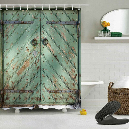 (A, 180x200cm) Waterproof Mildewproof Bathroom 3D Print Fabric Rustic Wood Shower Curtain Set