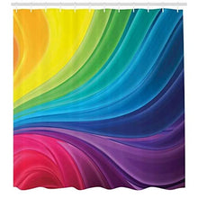 ABAKUHAUS Abstract Shower Curtain, Abstract Smooth Rainbow Inspired Curvy Lines Pattern Spiral Wavy Soft Spray Art, Cloth Fabric Bathroom De