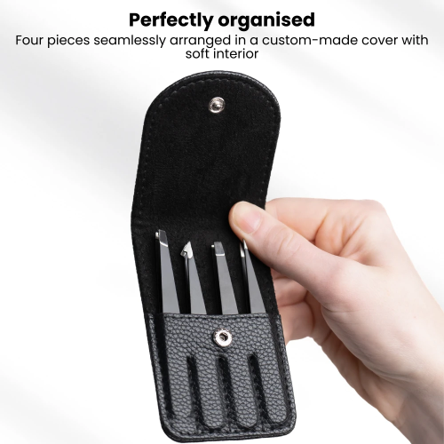 AdroitGoods Tweezers Epilating Set - with Leather Case - 4 Pcs