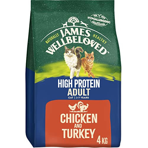 Adult High Protein Chicken and Turkey 4 kg Bag, Hypoallergenic Dry Cat Food