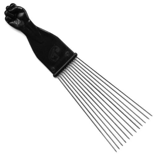 Afro Fan Pick w/ Black Fist - Metal African American Hair Comb