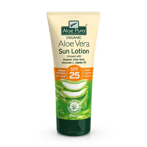 Aloe Pura Organic Aloe Vera Sun Lotion SPF25 Sun Protection Lotion - 200ml X2