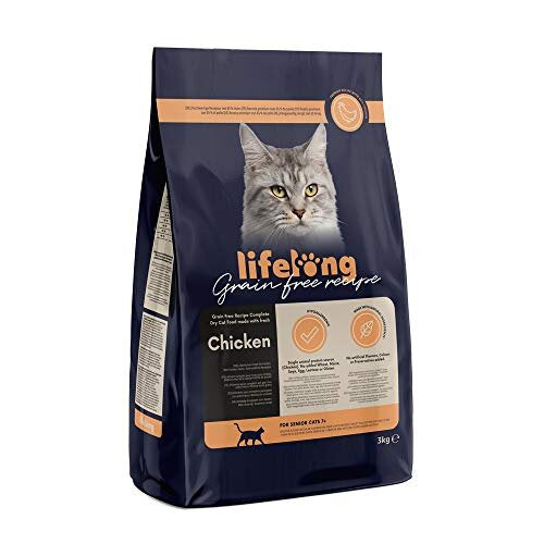 Amazon Brand - Lifelong - Grainfree Recipe Dry Cat Food (Senior) with Fresh Chicken - 3kg