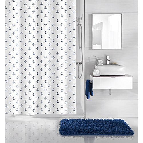 Anchor Shower Curtain, Polyester, Dark Blue, 200 x 180 x 0.02 cm