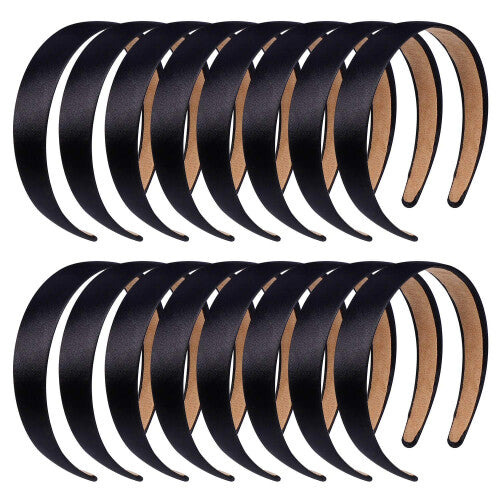 anezus 16 Pcs Satin Headbands Bulk 1 Inch Anti-slip Black Ribbon Hair