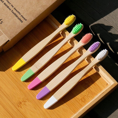 ANXUN Kids Bamboo Toothbrushes 5 Pack  Children's Toothbrush Colorful Soft Bristles Eco Friendly Biodegradable Wooden Handle Tooth Brush  As