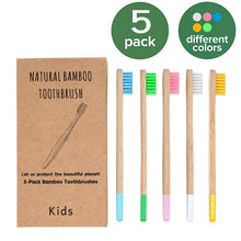 ANXUN Kids Bamboo Toothbrushes 5 Pack  Children's Toothbrush Colorful Soft Bristles Eco Friendly Biodegradable Wooden Handle Tooth Brush  As