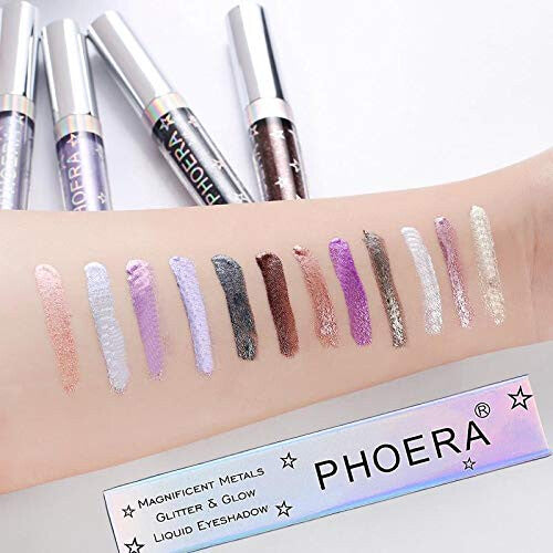 AQUAPURITY - PHOERA Magnificent Metals Waterproof Liquid Glitter & Glow Eyeshadow Palette Shimmer Long Lasting Cosmetic Metallic Eye Shadow Pigment