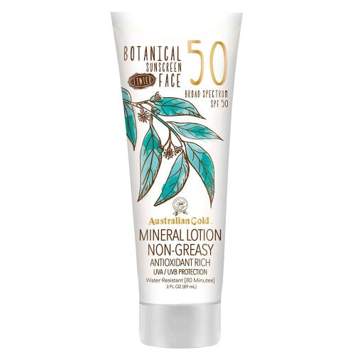 Australian Gold Botanical Sunscreen Tinted Face Mineral Lotion SPF 50, 3 Ounce | Broad Spectrum | Water Resistant