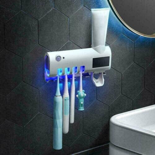 Auto Toothpaste Dispenser Squeezer UV Toothbrush Holder Wall Mount