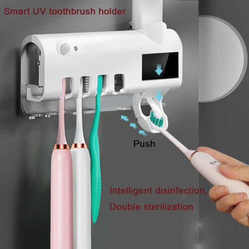 Auto Toothpaste Dispenser Squeezer UV Toothbrush Holder Wall Mount