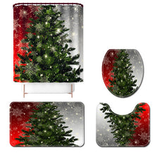 (B) 180x180CM Christmas Tree Shower Curtain Set Non-Slip Rugs Toilet Lid Cover Bath Mat Bathroom Decor Set