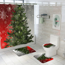 (B) 180x180CM Christmas Tree Shower Curtain Set Non-Slip Rugs Toilet Lid Cover Bath Mat Bathroom Decor Set