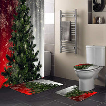 (B) 180x180CM Christmas Tree Shower Curtain Set Non-Slip Rugs Toilet Lid Cover Bath Mat Bathroom Decor Set