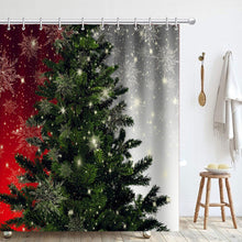 (B) 180x180CM Christmas Tree Shower Curtain Set Non-Slip Rugs Toilet Lid Cover Bath Mat Bathroom Decor Set