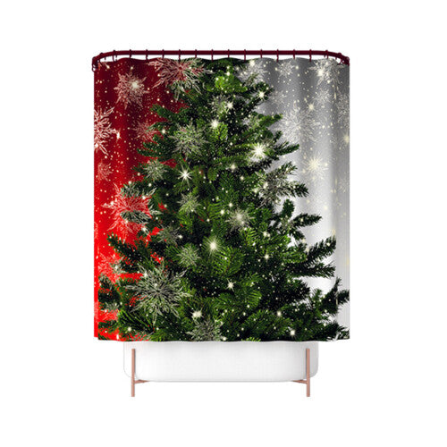 (B) 180x180CM Christmas Tree Shower Curtain Set Non-Slip Rugs Toilet Lid Cover Bath Mat Bathroom Decor Set