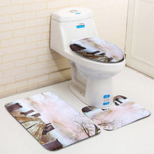 (B) 180x180CM Wooden Bridge Printing Bathroom Shower Curtain Toilet Cover Mat Non-Slip Rug Set