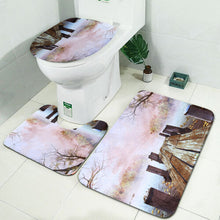 (B) 180x180CM Wooden Bridge Printing Bathroom Shower Curtain Toilet Cover Mat Non-Slip Rug Set