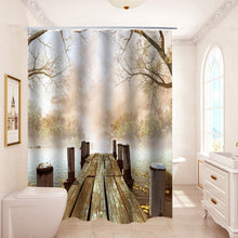 (B) 180x180CM Wooden Bridge Printing Bathroom Shower Curtain Toilet Cover Mat Non-Slip Rug Set