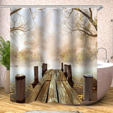 (B) 180x180CM Wooden Bridge Printing Bathroom Shower Curtain Toilet Cover Mat Non-Slip Rug Set