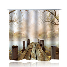 (B) 180x180CM Wooden Bridge Printing Bathroom Shower Curtain Toilet Cover Mat Non-Slip Rug Set