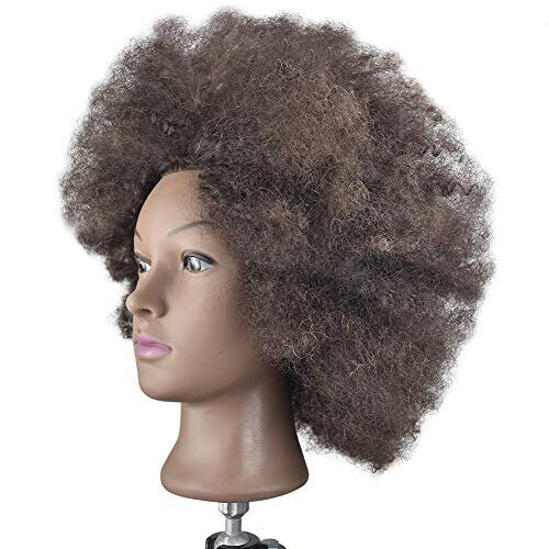 Ba Sha Training Head African American with 100% Human Hair Mannequin Head Cosmetology Afro Hair Manikin Head for Practice Styling Braiding