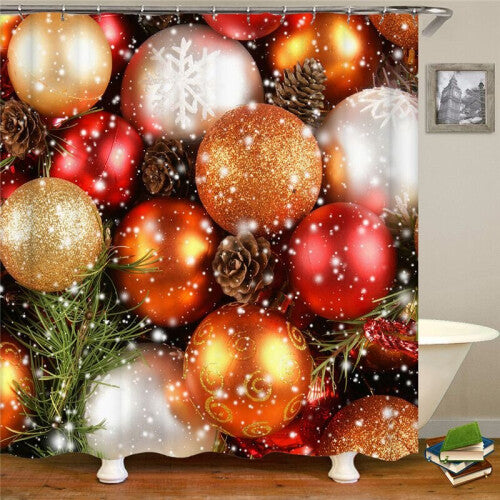 (Ball, 180*180cm) Christmas Shower Curtain With Hook Xmas Bathroom Decoration Santa Claus Snowman