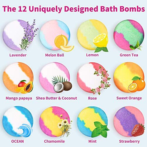 Bath Bombs Gift Set, 12-Pieces Handmade Fizzy Bubble Bath Bombs, Vegan & Cruelty Free, Perfect for Bubble and Spa Bath, Birthday Mothers Day Gift