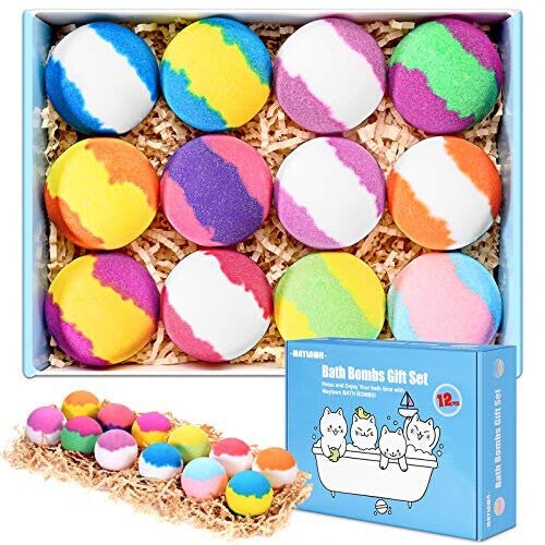 Bath Bombs Gift Set, 12-Pieces Handmade Fizzy Bubble Bath Bombs, Vegan & Cruelty Free, Perfect for Bubble and Spa Bath, Birthday Mothers Day Gift