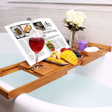 Bath Tray Adjustable Bamboo Bath Caddy with Free Soap Holder