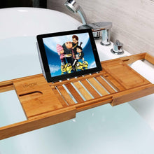 Bath Tray Adjustable Bamboo Bath Caddy with Free Soap Holder