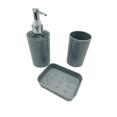 Bathroom Accessory Set 3 pcs Soap Dispenser, Dish & Tumbler - Grey