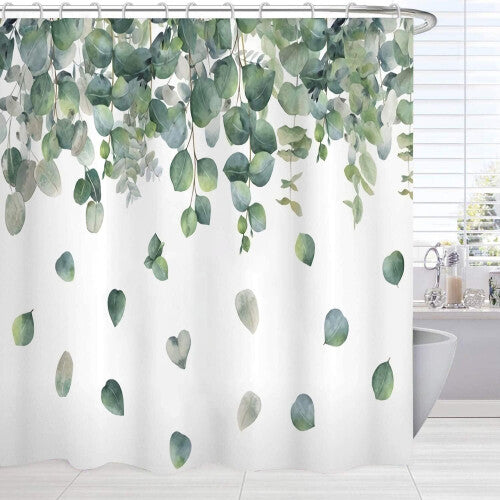 Bathroom Green Spring Shower Curtain, Floral Fabric Eucalyptus Shower Curtain Set with Hooks 72x72 InchTop Leaf Bathroom Curtain Vines Shower Curtain