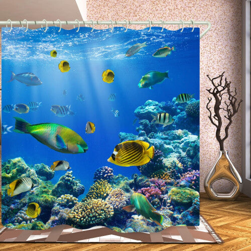 Bathroom Uses Underwater World 3D Shower Curtains, Luxurious Bathtub Waterproof Shower Curtain, Including 12 White Hooks(59x71 inches)