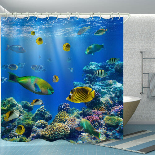 Bathroom Uses Underwater World 3D Shower Curtains, Luxurious Bathtub Waterproof Shower Curtain, Including 12 White Hooks(59x71 inches)