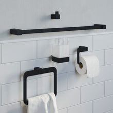 Bathroom WC Set Robe Hook Toilet Roll Holder Black Square Wall Mounted Stylish