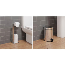 Bathroom WC Square Floor Standing Chrome Toilet Roll Holder 5L Round Bin Modern