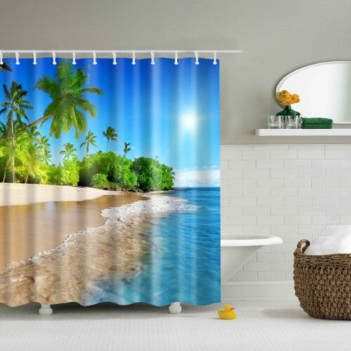 (Beach, 180*200cm) Printing Creative Shower Curtain Waterproof Mildewproof Decoration Bathroom