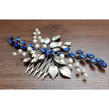 BERYUAN Women Opal Blue Crystal Pearl Hair Comb Vine Silver Leaf Headpiece Wedding Hair Accessory Gift for Her Party Headpiece for Bride Bridesmaid