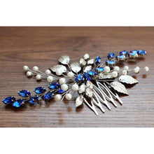 BERYUAN Women Opal Blue Crystal Pearl Hair Comb Vine Silver Leaf Headpiece Wedding Hair Accessory Gift for Her Party Headpiece for Bride Bridesmaid