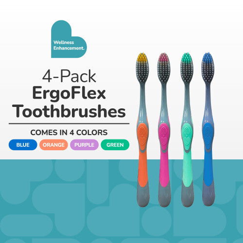 BioSwiss Toothbrush  ErgoFlex Pack of 4 Toothbrushes with Rubber Grips