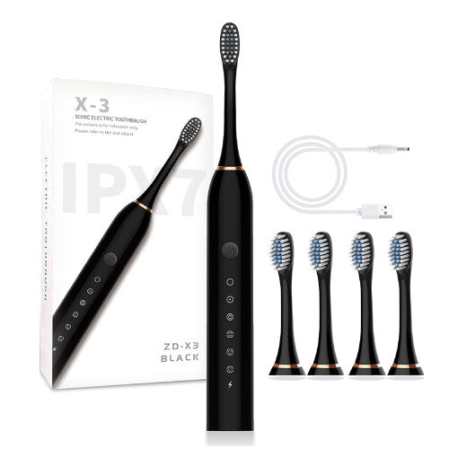 (Black - 4 brush heads) Sonic electric toothbrush adult soft bristles gift