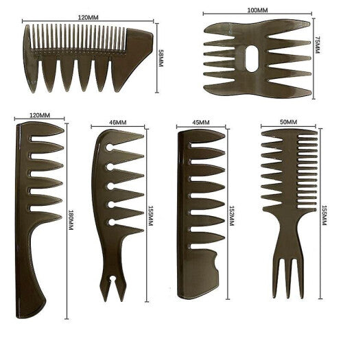 (Black) 6 Pack Quiff Styling Comb Men's Professional Hairdewssing Brush Salon Barber Combs