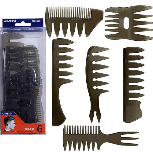 (Black) 6 Pack Quiff Styling Comb Men's Professional Hairdewssing Brush Salon Barber Combs