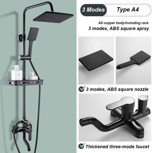 (black, A4) Black Shower Set Home Bathroom Full Copper Bathroom Booster Shower Bathroom Bath Shower Set