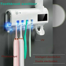 (Black) Automatic Toothpaste Dispenser Toothbrush Holder Wall Mounted UV Light Protect