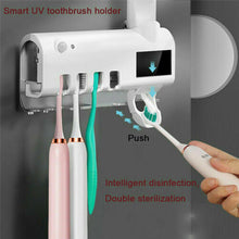 (Black) Automatic Toothpaste Dispenser Toothbrush Holder Wall Mounted UV Light Protect