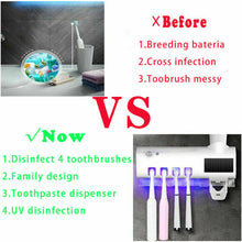 (Black) Automatic Toothpaste Dispenser Toothbrush Holder Wall Mounted UV Light Protect