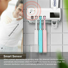 (Black) Automatic Toothpaste Dispenser Toothbrush Holder Wall Mounted UV Light Protect